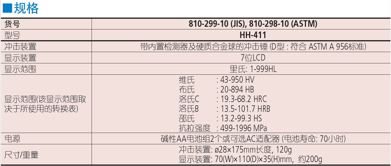 三丰HH-411 810 系列 — 便携式里氏硬度计